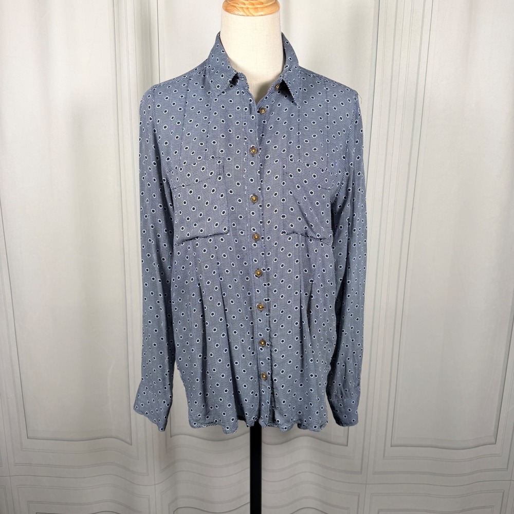 Maeve Anthropologie Geometric Polka Dot Rayon Button Down Shirt Blouse‎ Size 8